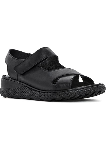 Kadın Siyah Bantlı Deri Comfort Sandalet 25SFD321918