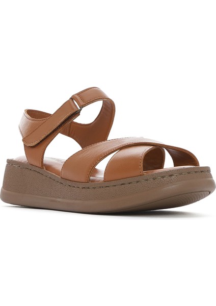 Kadın Taba Kalın Tabanlı Deri Comfort Sandalet 25SFD321618