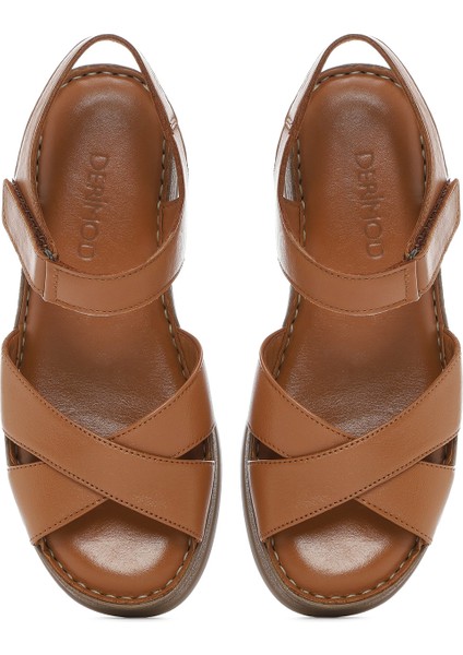 Kadın Taba Kalın Tabanlı Deri Comfort Sandalet 25SFD321618