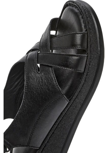 Kadın Siyah Kalın Tabanlı Deri Comfort Sandalet 25SFD321518