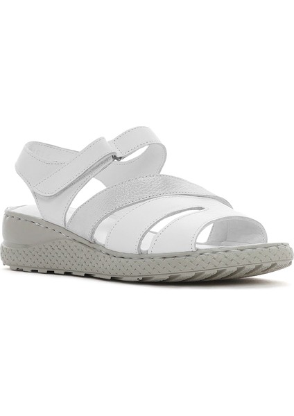 Kadın Beyaz Bantlı Deri Comfort Sandalet 25SFD321814