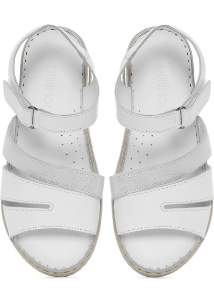 Kadın Beyaz Bantlı Deri Comfort Sandalet 25SFD321814
