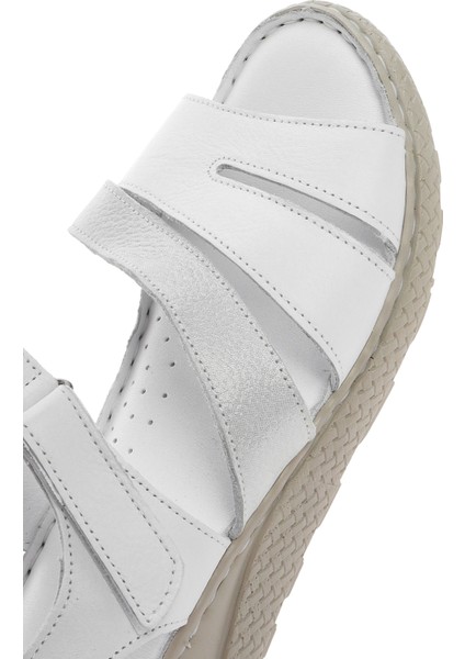 Kadın Beyaz Bantlı Deri Comfort Sandalet 25SFD321814