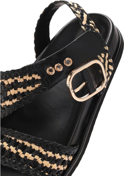 Kadın Altın Bantlı Hasır Deri Sandalet 25SFD5507M7