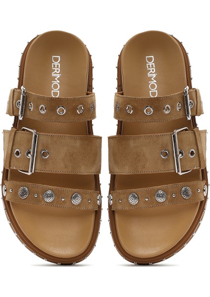 Kadın Taba Tokalı Bantlı Süet Deri Terlik 25SFD270010