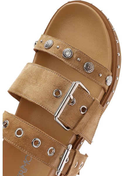 Kadın Taba Tokalı Bantlı Süet Deri Terlik 25SFD270010