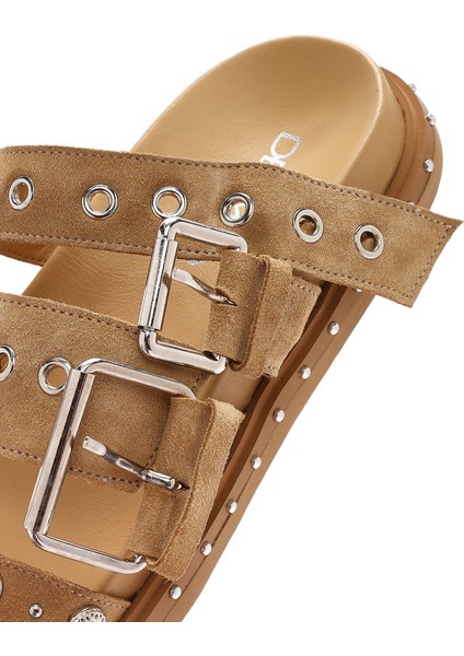 Kadın Taba Tokalı Bantlı Süet Deri Terlik 25SFD270010