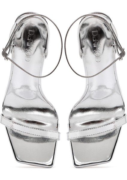 Kadın Gümüş Bilekten Bağlamalı Yüksek Ince Topuklu Metalik Sandalet 25SFE493732