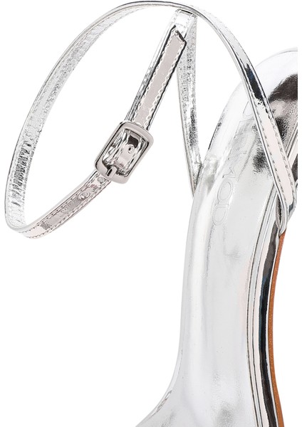 Kadın Gümüş Bilekten Bağlamalı Yüksek Ince Topuklu Metalik Sandalet 25SFE493732