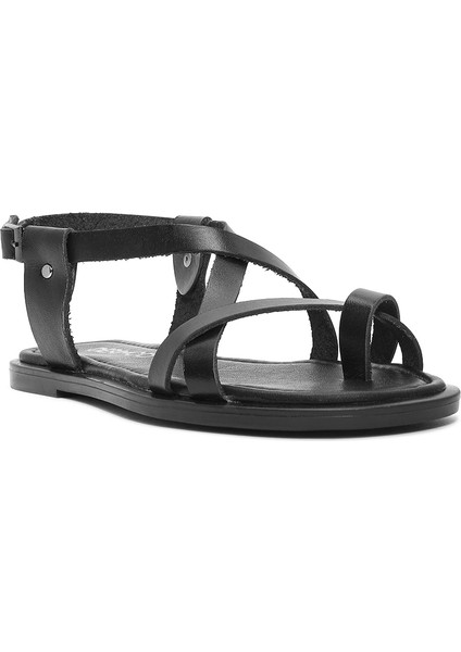 Kadın Siyah Parmak Arası Deri Bodrum Sandalet 25SFD333818