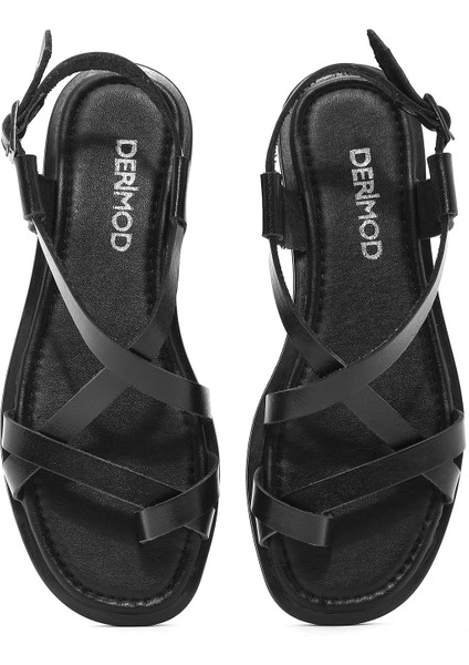 Kadın Siyah Parmak Arası Deri Bodrum Sandalet 25SFD333818