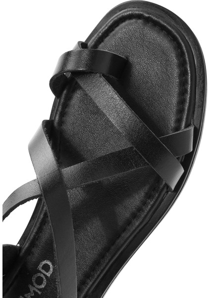 Kadın Siyah Parmak Arası Deri Bodrum Sandalet 25SFD333818