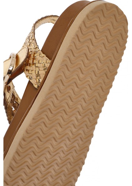 Kadın Altın Bantlı Hasır Deri Sandalet 25SFD5507M7