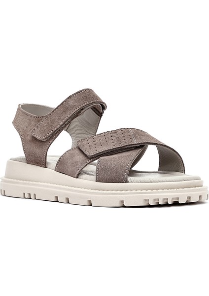 Kadın Vizon Çift Bantlı Süet Deri Sandalet 25SFD300810