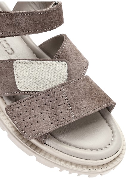 Kadın Vizon Çift Bantlı Süet Deri Sandalet 25SFD300810