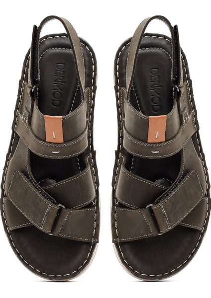 Erkek Haki Bantlı Deri Sandalet 25SFD6250V3