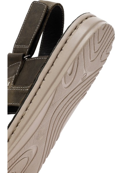 Erkek Haki Bantlı Deri Sandalet 25SFD6250V3