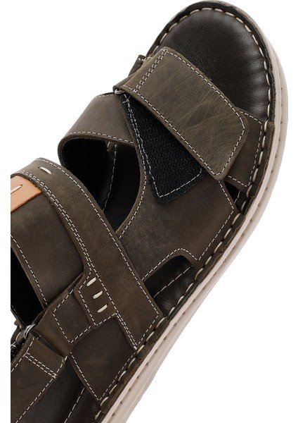 Erkek Haki Bantlı Deri Sandalet 25SFD6250V3