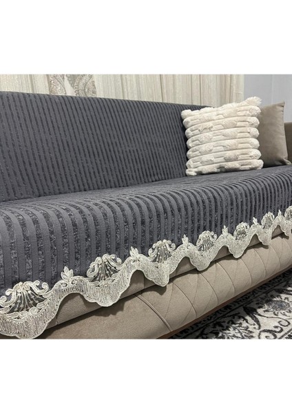 Dantelli Çizgili Kadife Kaymaz Çekyat Koltuk Örtüsü 170X210, Şık ve Konforlu Kullanım fiyatları
