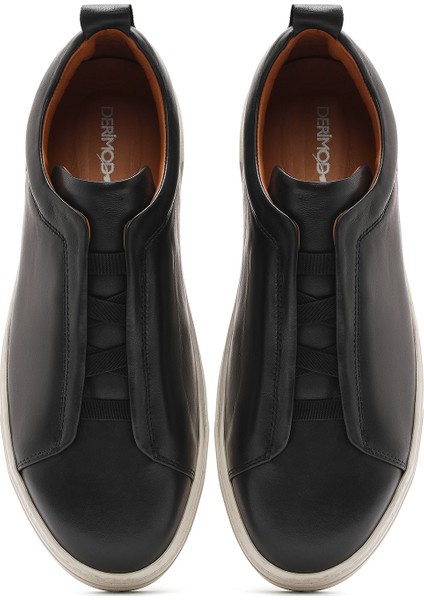 Erkek Siyah Lastikli Deri Sneaker 25SFD631618