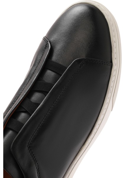 Erkek Siyah Lastikli Deri Sneaker 25SFD631618