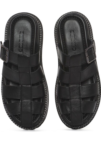 Kadın Siyah Kalın Tabanlı Deri Terlik 25SFD300618