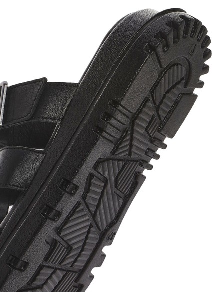 Kadın Siyah Kalın Tabanlı Deri Terlik 25SFD300618