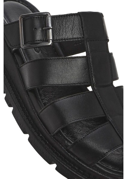 Kadın Siyah Kalın Tabanlı Deri Terlik 25SFD300618