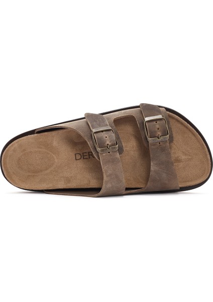 Erkek Bej Tokalı Nubuk Deri Terlik 25SFD6255V3