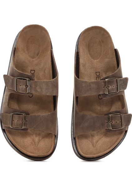 Erkek Bej Tokalı Nubuk Deri Terlik 25SFD6255V3