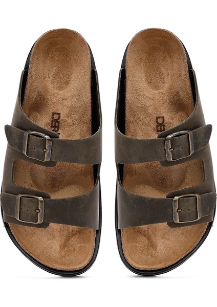 Erkek Siyah Tokalı Nubuk Deri Terlik 25sfd6255v3