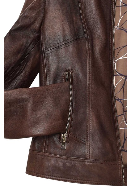 Kylie Kadın Kahverengi Hakim Yaka Deri Ceket 24WGE5352NC