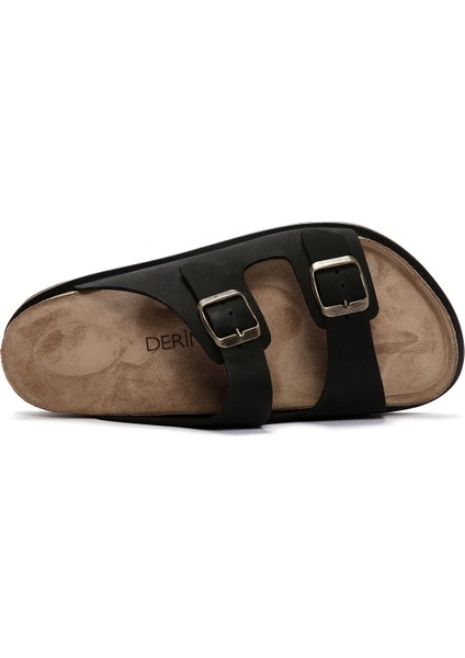 Erkek Siyah Tokalı Nubuk Deri Terlik 25SFD6255V3