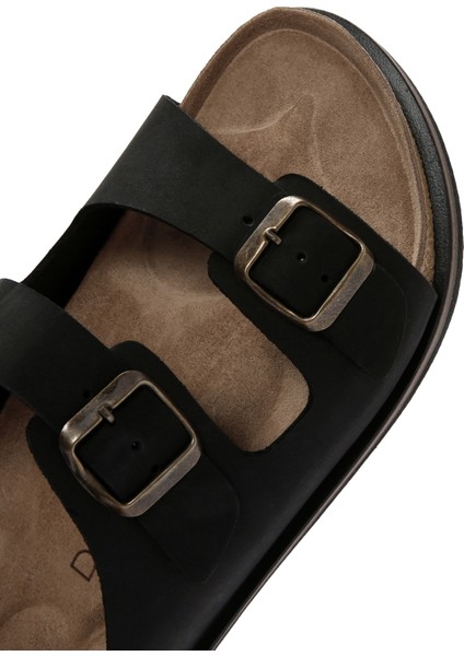 Erkek Siyah Tokalı Nubuk Deri Terlik 25SFD6255V3