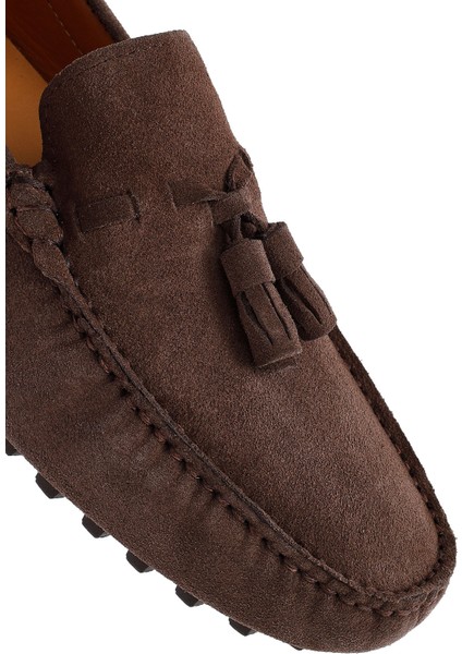 Erkek Gri Püsküllü Süet Deri Loafer 25sfd631510