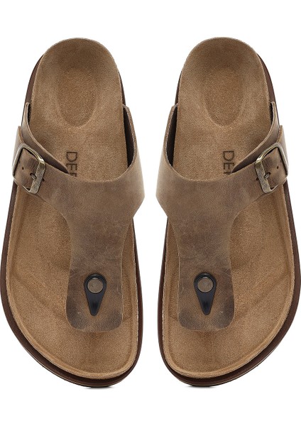 Erkek Bej Parmak Arası Nubuk Deri Terlik 25SFD6254V3