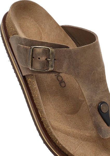 Erkek Bej Parmak Arası Nubuk Deri Terlik 25SFD6254V3