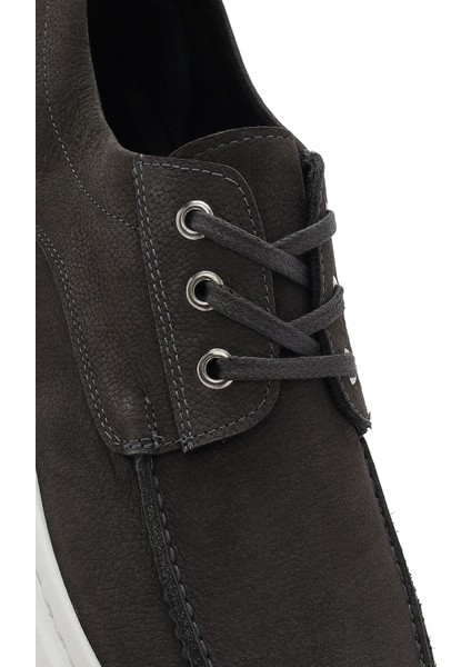 Erkek Gri Bağcıklı Nubuk Deri Casual Loafer 25SFD6603V3