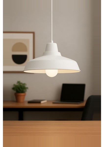 Beyaz Metal Sarkıt Avize, Retro ve Modern Endüstriyel Tasarım, Şık ve Mufak Hol Işığı