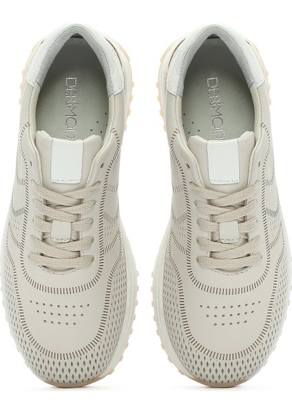 Kadın Krem Bağcıklı Kalın Tabanlı Deri Sneaker 25SFD372014