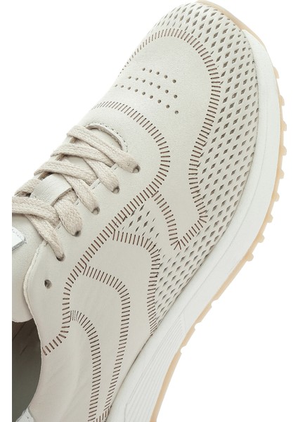 Kadın Krem Bağcıklı Kalın Tabanlı Deri Sneaker 25SFD372014
