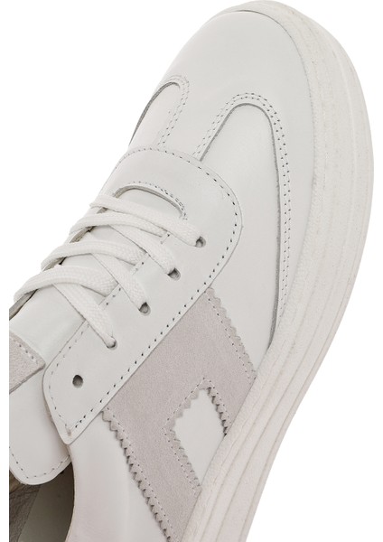 Kadın Beyaz Bağcıklı Kalın Tabanlı Deri Sneaker 25SFD371718
