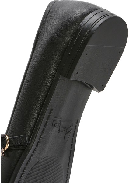 Kadın Siyah Bantlı Deri Babet 25SFD350318