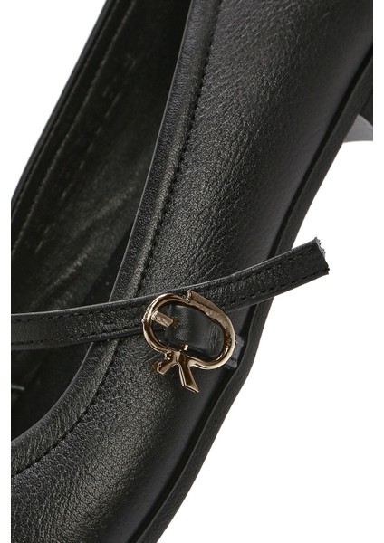 Kadın Siyah Bantlı Deri Babet 25SFD350318