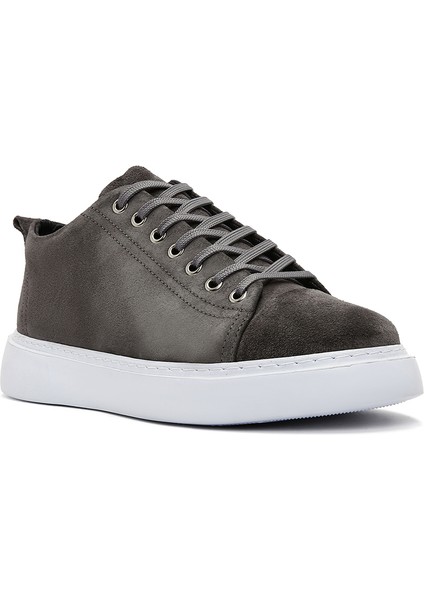 Erkek Gri Bağcıklı Süet Deri Sneaker 25SFD752110