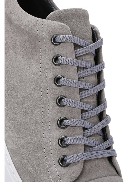 Erkek Gri Bağcıklı Süet Deri Sneaker 25SFD752110