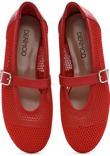 Kadın Kırmızı Fileli Bantlı Babet 25SFD14016F