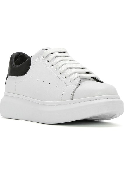 Erkek Beyaz Bağcıklı Kalın Tabanlı Deri Sneaker 25SFD752218
