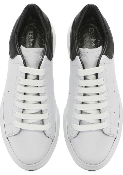 Erkek Beyaz Bağcıklı Kalın Tabanlı Deri Sneaker 25SFD752218