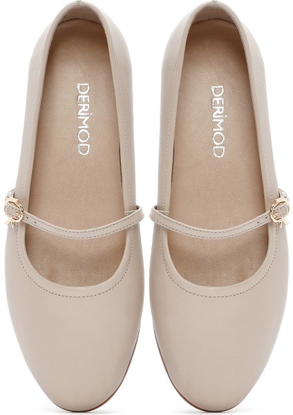 Kadın Bej Bantlı Deri Babet 25SFD350318